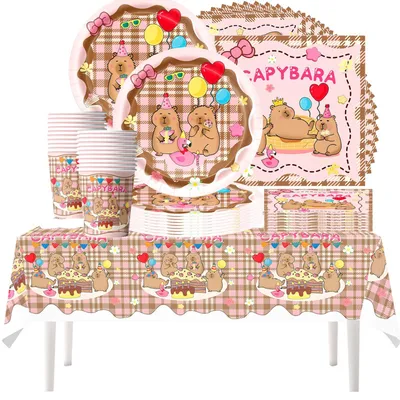 Capybara-Party-Servies-Set, 61-teilig, für 20 Personen