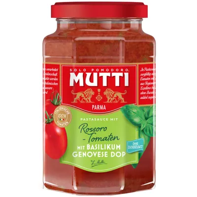 Immagine prodotto di Sugo per pasta Mutti con pomodori Rossoro e basilico Genovese Dop 400g