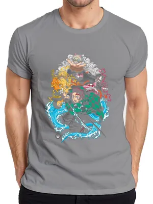 Immagine prodotto di Maglietta Kimetsu no Yaiba Tanjiro Nezuko Zenitsu Inosuke Anime Gift Uomo, Grigio, S
