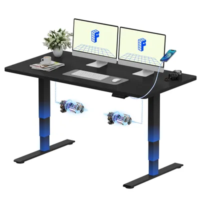 Image de Bureau réglable en hauteur FLEXISPOT E5 Plus 140 x 80 cm, double moteur, plateau monobloc de 25 mm, port USB, capacité de charge de 120 kg, noir
