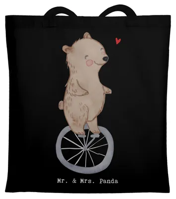 Produktbild von Mr. & Mrs. Panda Tote Bag Bär Einrad fahren - Schwarz - Geschenk, Schultasche, Laptoptasche, Büchertasche, Einkaufstasche, dokumententasche, Tasche
