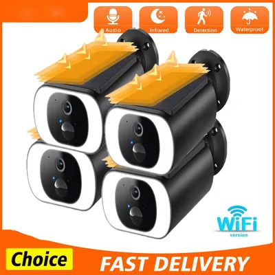 Image de kit 4 caméras Caméra de surveillance extérieure Batterie solaire - Caméra 2K Surveillance extérieure WLAN Outdoor sans fil Panneau solaire