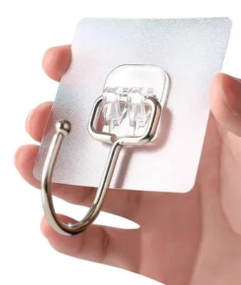 Produktbild von 10 extra starke, selbstklebende Haken, Wandhaken bis max. 15 kg Tragkraft, große selbstklebende Haken, transparente Bademantel- und Handtuchhaken für Küche, Bad, Wand, Büro und Decke