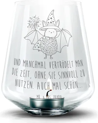 Produktbild von Mr. & Mrs. Panda glas kerzenhalter Fledermaus Zauberer - Transparent - Geschenk, Teelichthalter, Gravur Laterne, Windlicht, Lustige Sprüche, Fledermäuse, Reinsteigern