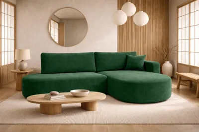 Produktbild von Kaiser Möbel Ecksofa mit Schlaffunktion und Bettkasten, Cordstoff Poso, Grün, Rechts, ROUND ONE OPEN XL