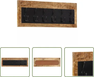 Obrázok produktu pre The Living Store Nástenný vešiak so 6 háčikmi z masívneho mangového dreva