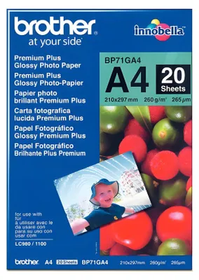 Zdjęcie produktu dla Brother BP-71GA4, 260 g/m², A4, Niebieski, Czerwony, 20 ark., 265 µm, 100 lat(a)