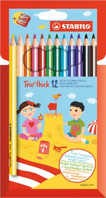 Produktbild von Dreikant-Buntstift - STABILO Trio dick - 12er Pack - mit 12 verschiedenen Farben und Spitzer