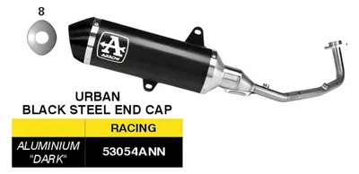 Image de Échappement complet ARROW Racing Urban en aluminium noir avec embout en acier inoxydable pour Honda SH 350