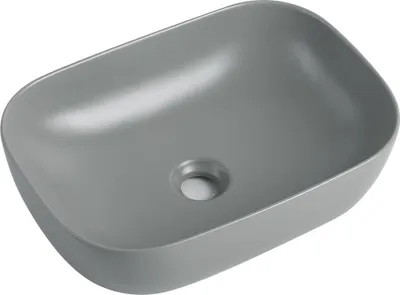 Produktbild von sanicomfort Aufsatzwaschtisch BABU 45,5 x 32,5 cm – eckiges Waschbecken ohne Überlauf – Keramik Waschschale in hellgrau matt, modernes Design für Bad & Gäste-WC