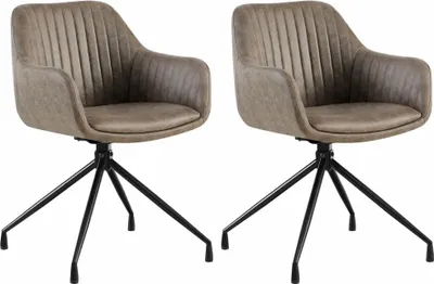 Zdjęcie produktu dla 2-częściowy zestaw krzeseł do jadalni - krzesła kubełkowe - komfort siedzenia i funkcja obrotowa | Kolor: szary | Materiał: imitacja skóry  w stylu vintage