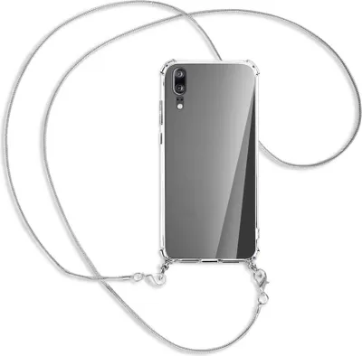 Produktbild von Handykette Backcover-Schutzhülle mit Band (Metall silberfarben) für Huawei P20 - silberfarbene Kette Snake