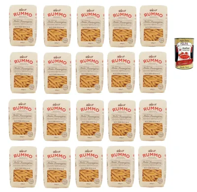 Produktbild von Rummo Mezze penne rigate n° 28 Pasta Lenta Lavorazione Teigwaren aus Hartweizengrieß Bronze-Zeichnung 20x 500g + Italian Gourmet polpa 400g