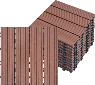Sessamen-LP 22 Stück Balkon Bodenbelag WPC Terrassenfliesen Holzoptik Balkonfliesen Klicksystem Klickfliese Kunststoff Klick Fliesen für Garten Balkon Terrasse (30x30cm, Braun)