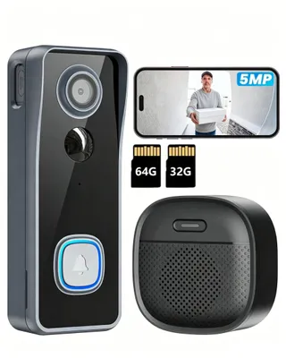 Produktbild von 5MP WLAN Video Türklingel mit Kamera 2,5K HD-Funkklingel mit Kamera Alexa Nachtsicht PIR Bewegungserkennung 2-Way Audio mit Chime mit 32G 64GB Karte
