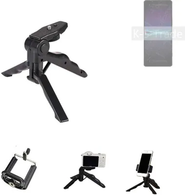 Produktbild von K-S-Trade Stativ Tisch-Ständer Dreibein Handy-Stativ Ständer kompatibel mit Sony Xperia 1 IV Mini-Stativ Smartphone Tripod Handy-Stativ aus Plastik