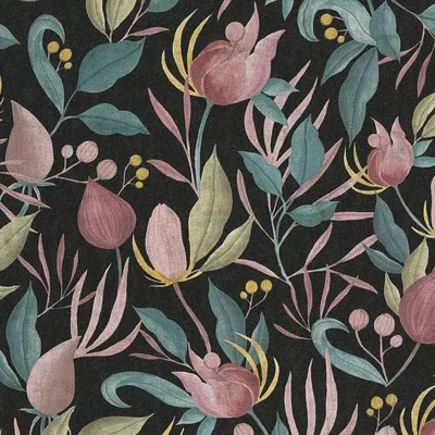 Zdjęcie produktu dla Profhome 790622-GU Tapeta kwiatowa Floral czarno-różowo-niebiesko-oliwkowo-żółta 5,33 m2
