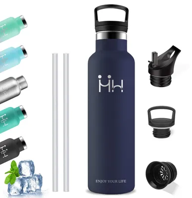 Thermosflasche 1 L, Edelstahl, doppelwandig, BPA-frei, mit Strohhalm