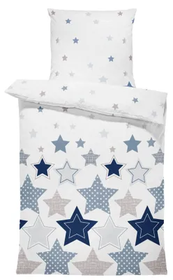 Produktbild von Winter Bettwäsche 135x200 cm Sterne blau weiß Kinder Flausch Warme Fleece