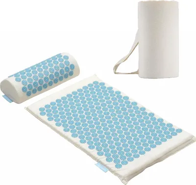Produktbild von Fitleap Akupressurmatte-Set mit Kissen, Massage-Matte zur wohltuenden Entspannung und Stimulation der Muskulatur, Akupunktur-Matte zur Linderung von Rücken- und Nackenschmerzen, Natur/Blau