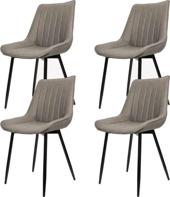 Produktbild von 4er Set Esszimmerstühle Küchenstuhl Polsterstuhl mit Rückenlehne, aus Kunstleder, Metallbeine Hellbraun