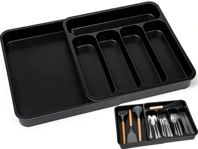Productafbeelding van Verstelbare bestekhouder – Uitschuifbare bestekhouder – Organizer voor keukentrays – 32,5/53 x 34,5 x 5,5 cm – Bestekopslagdoos