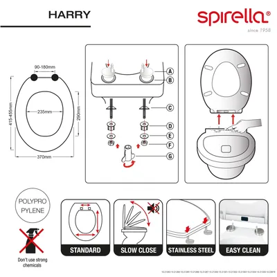Productafbeelding van Spirella toiletzitting, toiletdeksel "Harry", antraciet kleur - Easy Fix clip
