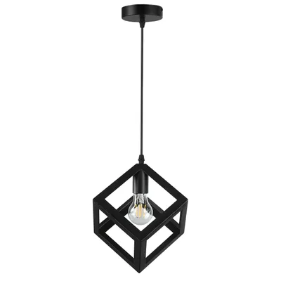 Produktbild von MasterLED Pendelleuchte Cube - E27 35W - Schwarz – Hängelampe für Esszimmer – Küche – Loftstil – 1m Kabel Schwarz