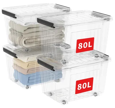 Produktbild von Cetomo 80L*4 Aufbewahrungsboxen, Rillen-verstärkte Kunststoffboxen mit Rollen &