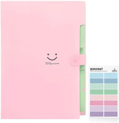 Produktbild von Expansionsfach für Dokumente A4, 4 Kompartmente, PP, Expansionsfach für Schule, Dokumentenorganizer, rosa