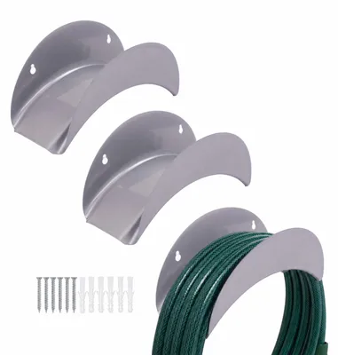 Produktbild von Relaxdays Schlauchhalter, 3er Set, je bis 38 m Gartenschlauch, Wandmontage, Gartenschlauchhalterung, silber