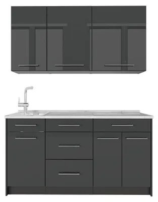 Zdjęcie produktu dla Kuchnia pojedyncza Vicco Fame-Line Antracyt połysk/Antracyt 150 cm, BP Marmur, Model 64749