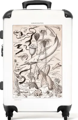 Produktbild von NoBoringSuitcases.com® Großer Koffer - Jahrgang - Illustration - Fische - Pflanzen - Millot - Kombinationsschloss TSA - Hartschalen Trolley 4 Rollen - 72 liter - Reisekoffer - 66 cmKoffer Mittelgroß 67x43x25 cm, 72L,