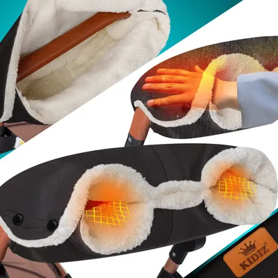 Produktbild von KIDIZ® Handwärmer Kinderwagen Handschuhe Handmuff Kinderwagenmuff mit warme Plüschmaterial Fleece und Baumwolle Innenseite Wasserdicht Winddicht Handwärmer Universalgröße für alle Kinderwagen Buggy