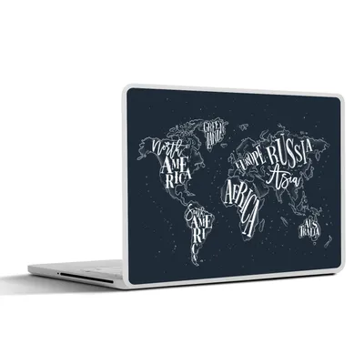 Produktbild von MuchoWow® Laptop Aufkleber Sticker Cover Weltkarte - Schwarz - Weiß - Buchstaben 36.5x27.5 cm - Laptop-Sticker