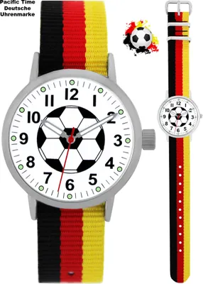 Produktbild von Pacific Time Armbanduhr Kinderuhr Jungen Fußball Sport Nylon Wechselarmband schwarz rot gold Deutschland 87021
