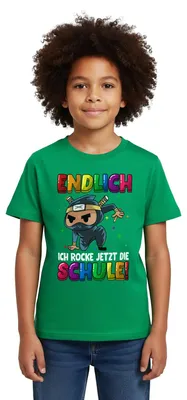 Produktbild von Spreadshirt Schulkind 2026 Ninja Ich Rocke Die Schule Kinder T-Shirt, 122/128 (7-8 Jahre), Kelly Green