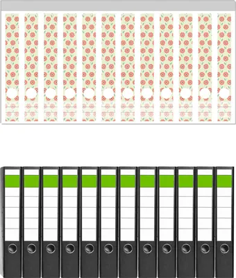 Produktbild von Wallario 12 Stück schmale Ordner inkl. Klebeetiketten mit Motive Muster mit roten Blumen und grünen Blättern -  Set mit Rückenschildern / Ordnerrücken Stickern