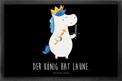 Produktbild von Mr. & Mrs. Panda Türvorleger Einhorn König mit Schwert 40 x 60 cm - Schwarz - Geschenk, Schmutzmatte, Bodenvorleger, Mittelalter, Schmutzfangmatte, Ritter, fußmatte