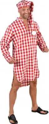 Produktbild von M219244-64-M-L weiß-rot kariert Herren Nachthemd Schlafmütze Schlafwandler Kostüm Gr.M-L=52-56