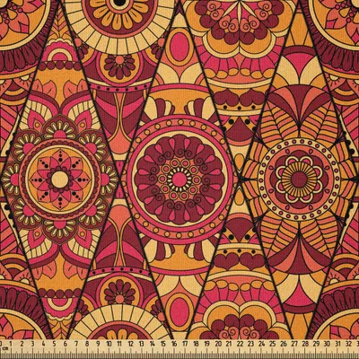 Produktbild von ABAKUHAUS Mandala Microfaser Stoff als Meterware , Blumengesteck Hand gezeichnete abstrakte böhmische Verzierung mit geometrischem Detail, 10 M (230 x 1000 cm), Mehrfarbig