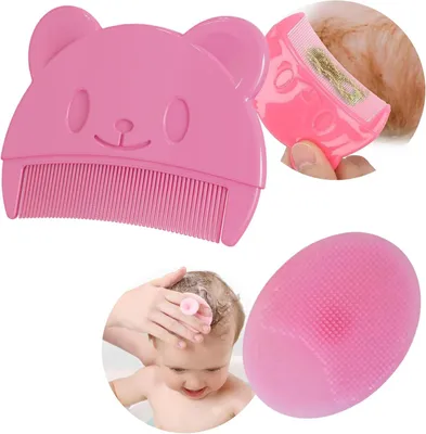 Produktbild von Baby Kamm und Badbürste Set 2-teilig, Sanfte Massagebürste, BPA-frei, Rosa, für Babypflege