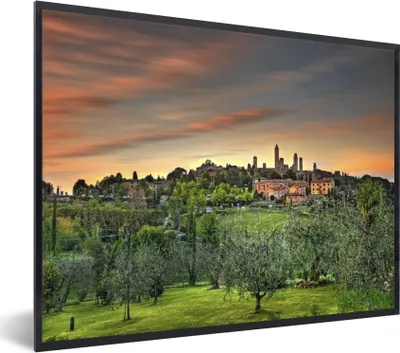 Produktbild von MuchoWow® Gerahmtes Poster Die europäische Stadt San Gimignano in Italien 80x60 cm - Poster mit Schwarzem Bilderrahmen Wandposter Rahmen Foto Bilder - Schwarzem - Mit Gestell