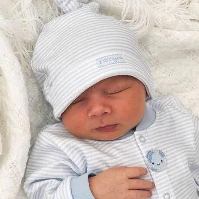 Produktbild von Babymütze Baumwolle GOTS Tiny - M - Blau - Erbsen | by Kitikate