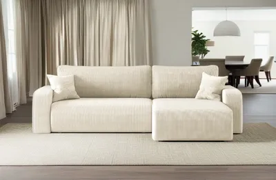 Produktbild von Kaiser Möbel Ecksofa mit schlaffunktion und bettkasten, Eckcouch MILANO XL stoff Poso Dicker Cord Ecru Rechts