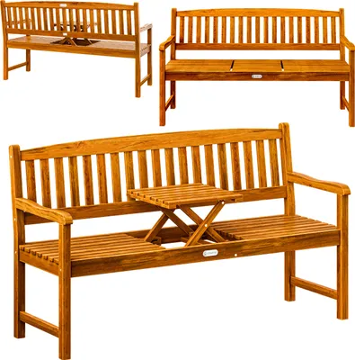 Image de Casaria Banc de jardin en bois d'eucalyptus 3 personnes avec plateau rétractable certifié FSC® banc en bois terrasse balcon