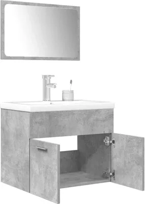 Image de Maison Exclusive - Ensemble de meubles de salle de bain 3 pièces, gris béton, matériau dérivé du bois