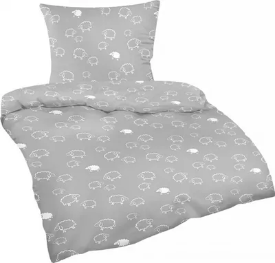 Produktbild von 2-teilige Renforce Bettwäsche 135x200cm und 80x80cm - Süße Schafe in grau und weiß - 100% Baumwolle, Bettgarnitur (99/7-Renforce)