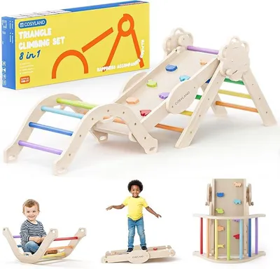 Imagen del producto de Silecomplaza, estructura de escalada Montessori de madera, a partir de 18 meses – Triángulo de escalada con tobogán y barra de escalada, color natural – Parque infantil interior para niños pequeños de hasta 3 años