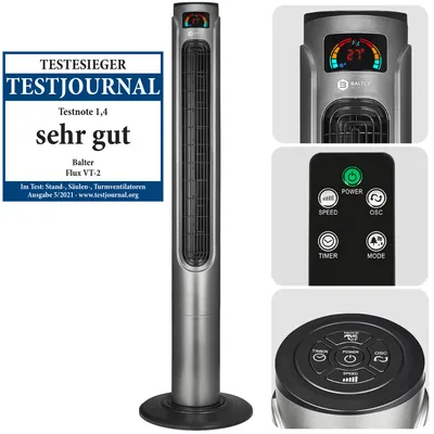 Produktbild von Balter Turmventilator mit Fernbedienung, 120 cm hoch, Ventilator, Standventilator mit Oszilation 80°, mobiler Lüfter